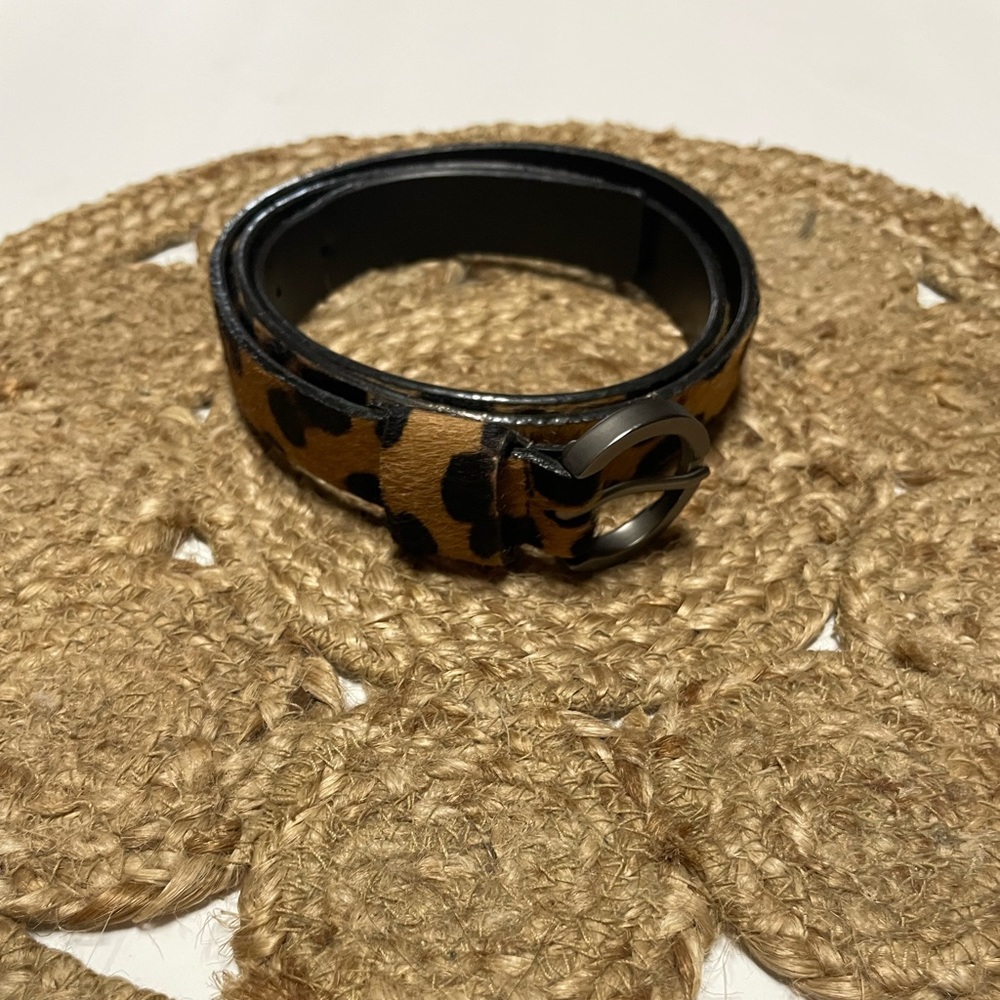 Via Spiga Black Leopard Leather Calf hair belt Large